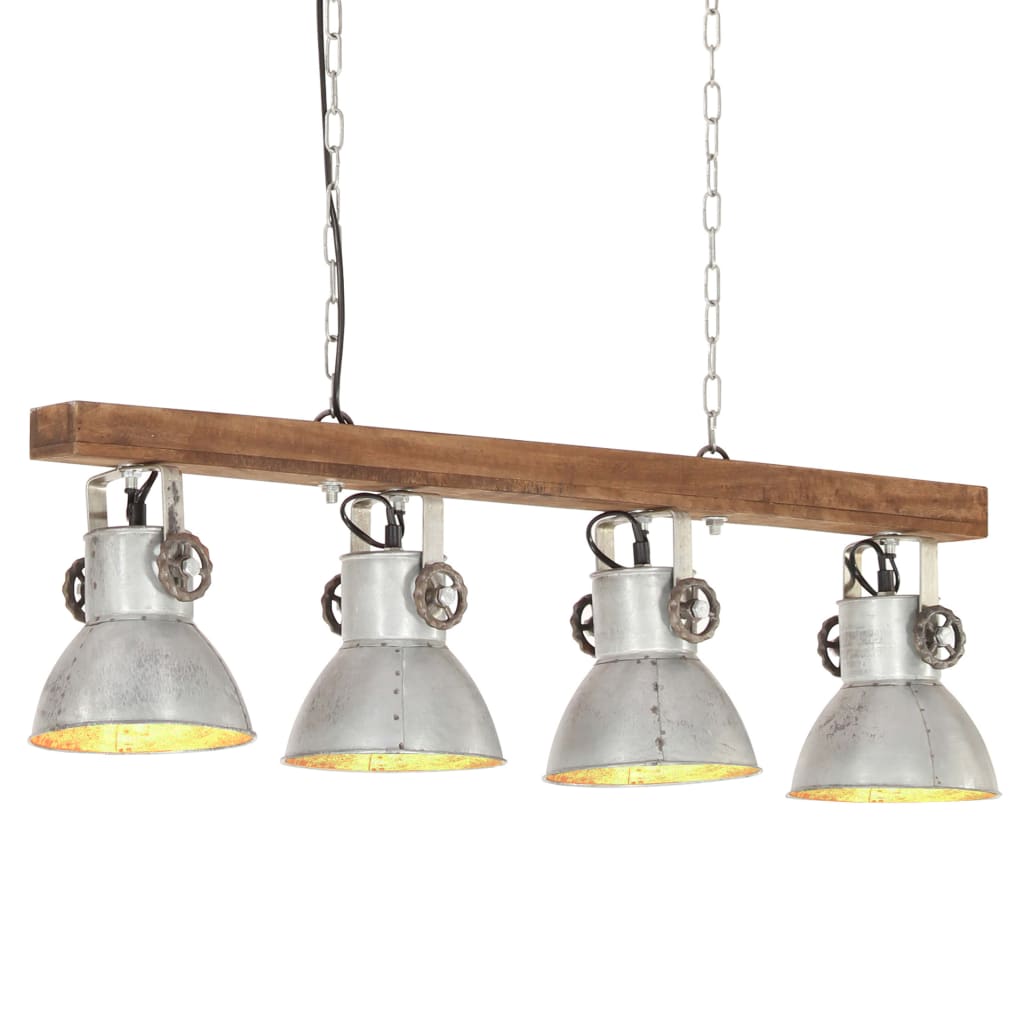Lampă Suspendată Industrială, Argintiu, Lemn De Mango, E27