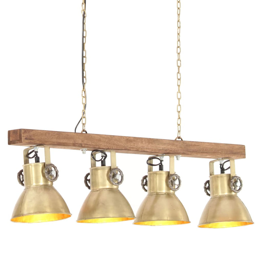 Lampă Suspendată Industrială, Alamă, Lemn De Mango, E27