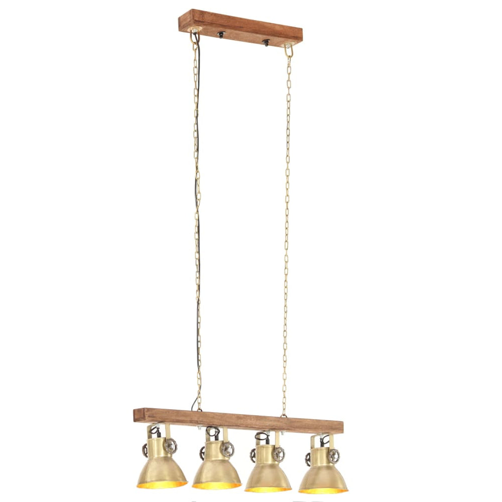 Lampă Suspendată Industrială, Alamă, Lemn De Mango, E27