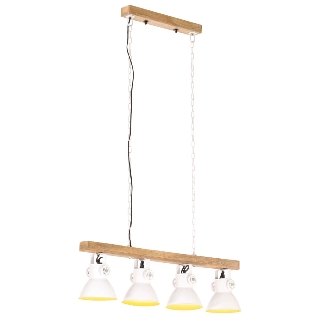 Lampă Suspendată Industrială, Alb, Lemn De Mango, E27