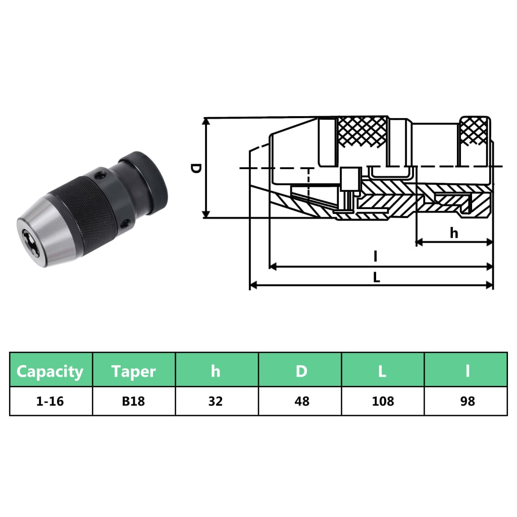 Mandrină Cu Eliberare Rapidă Mt2-B18, Prindere De 16 Mm