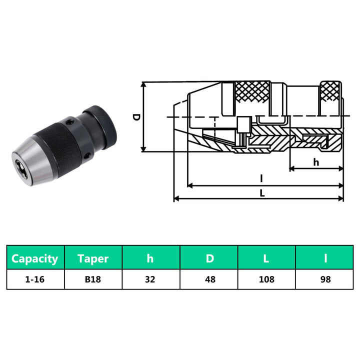 Mandrină Cu Eliberare Rapidă Mt2-B18, Prindere De 16 Mm