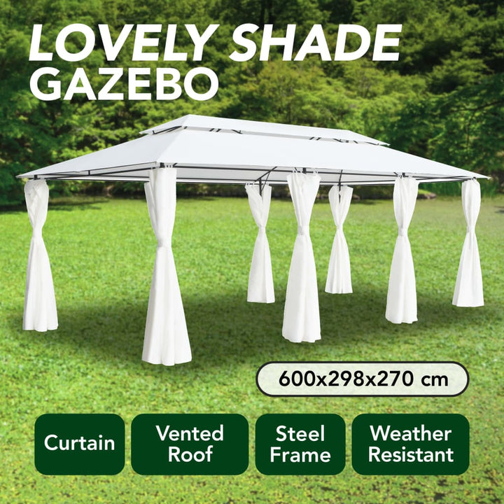 Pavilion Cu Perdele, Alb, 600 X 298 X 270 Cm, 180G/M²