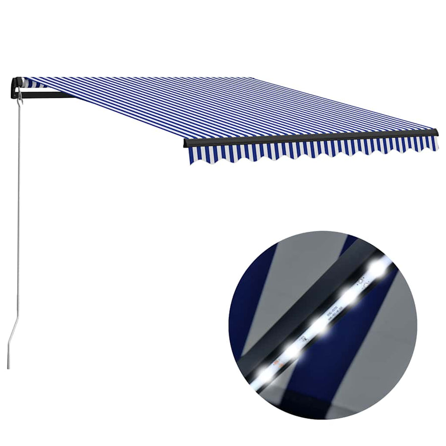 Copertină Retractabilă Manual Cu Led, Albastru/Alb, 350X250 Cm