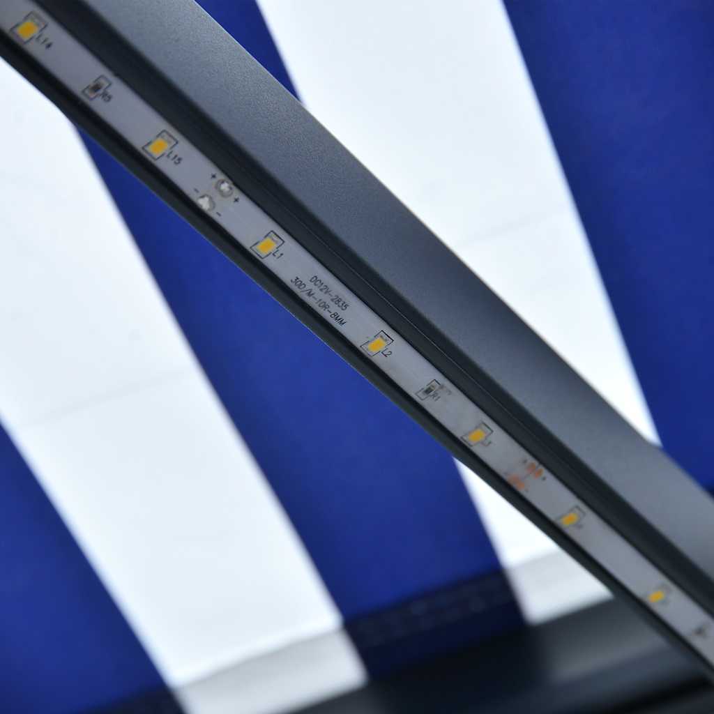 Copertină Retractabilă Manual Cu Led, Albastru/Alb, 350X250 Cm