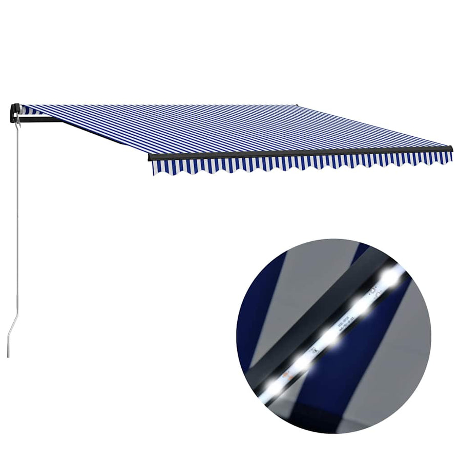 Copertină Retractabilă Manual Cu Led, Albastru/Alb, 450X300 Cm