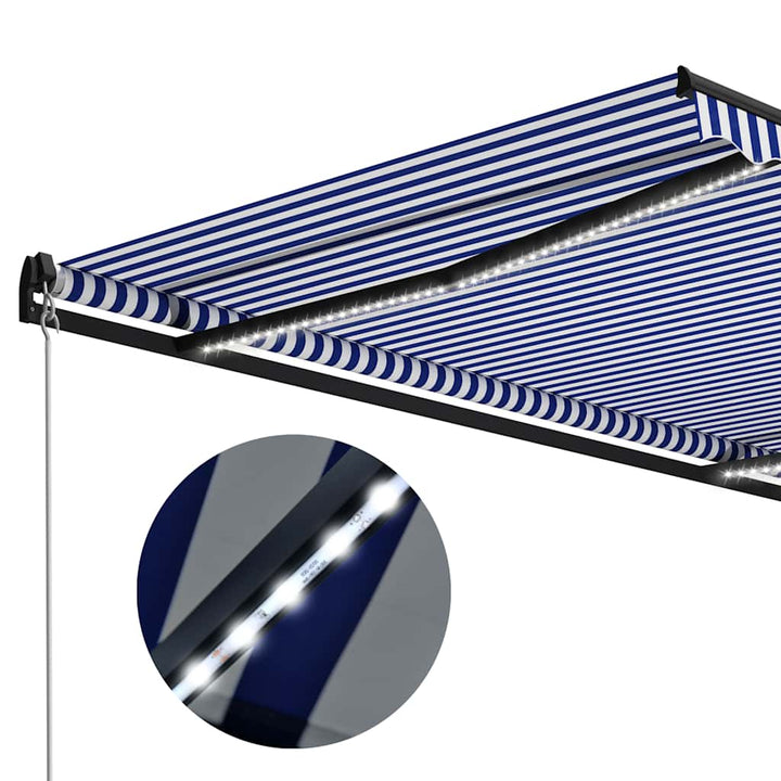 Copertină Retractabilă Manual Cu Led, Albastru/Alb, 450X300 Cm