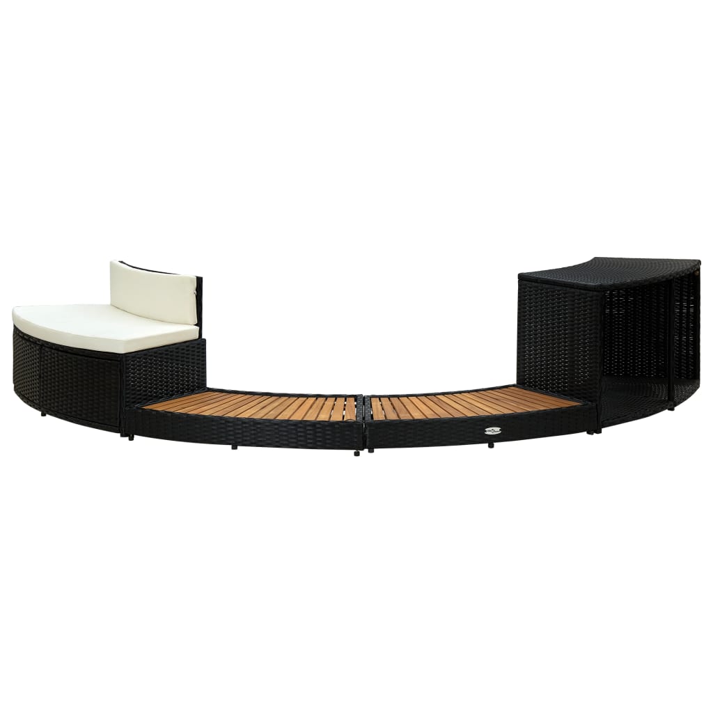 Mobilier De Împrejmuire Spa, Negru, Poliratan Și Lemn De Acacia