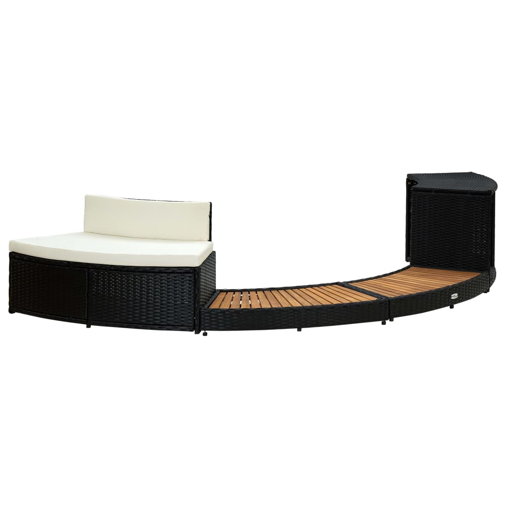 Mobilier De Împrejmuire Spa, Negru, Poliratan Și Lemn De Acacia