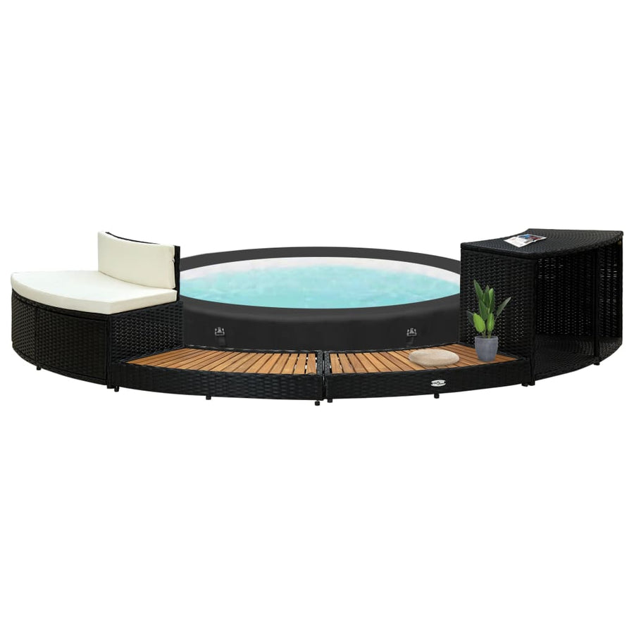 Mobilier De Împrejmuire Spa, Negru, Poliratan Și Lemn De Acacia