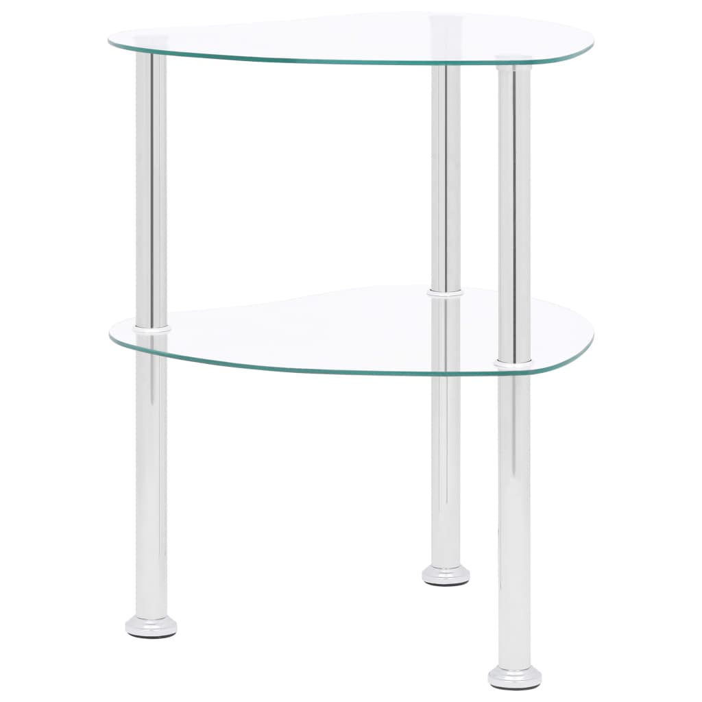 Masă Laterală 2 Niv. Transparent/Negru Marmură 38 Cm Sticlă