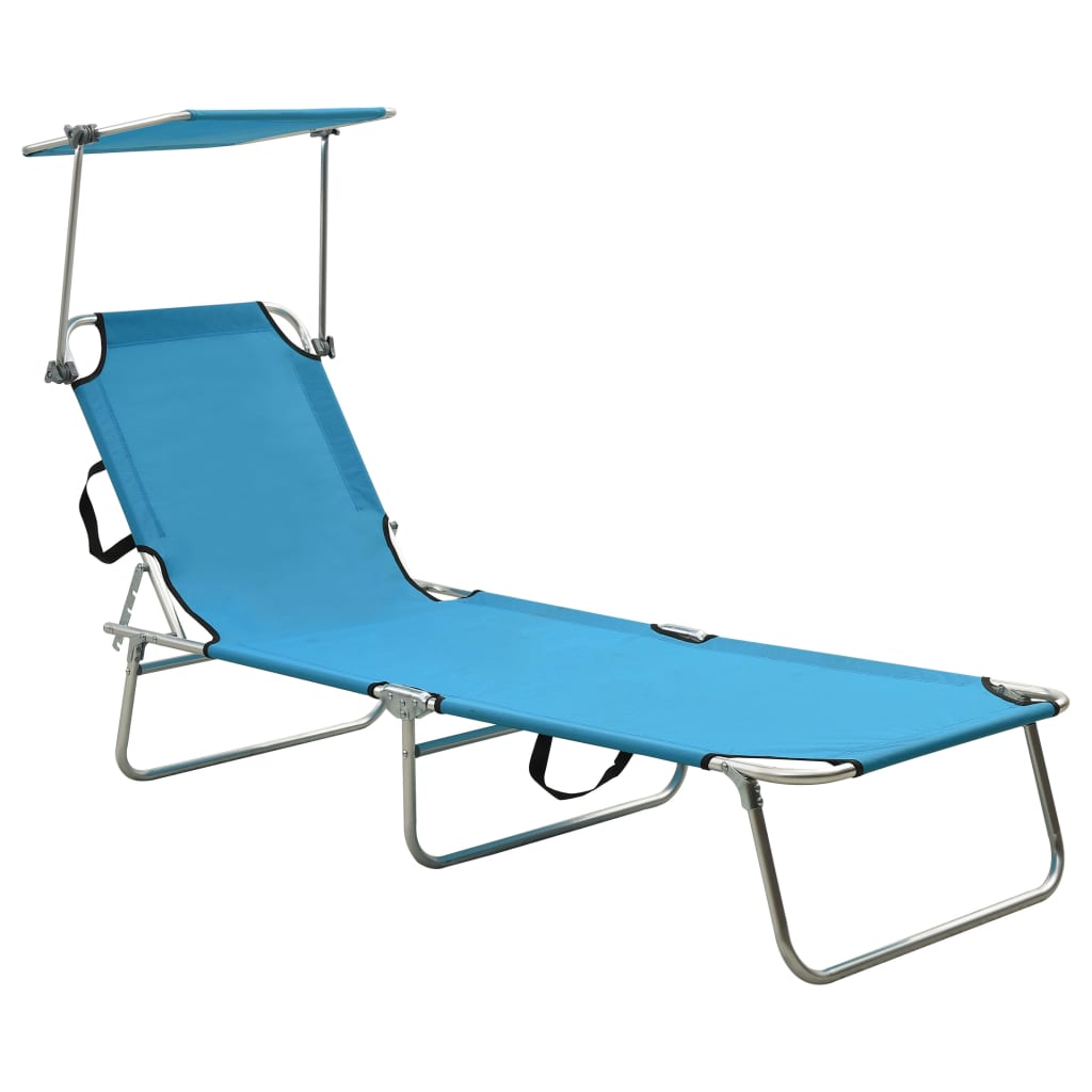 Șezlong De Plajă Pliabil Cu Baldachin Metal & Țesătură