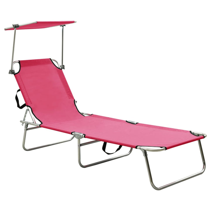 Șezlong De Plajă Pliabil Cu Baldachin Metal & Țesătură