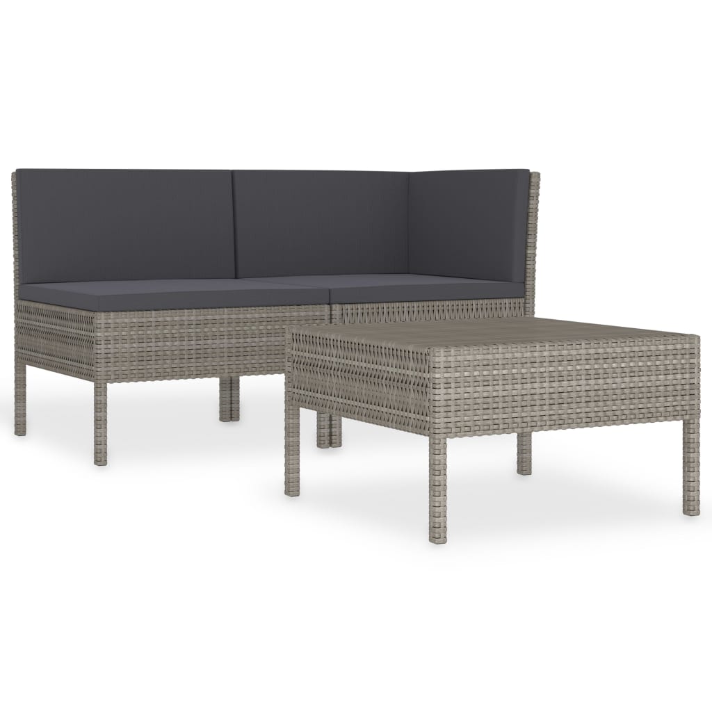 Set Mobilier De Grădină Cu Perne, 3 Piese, , Poliratan