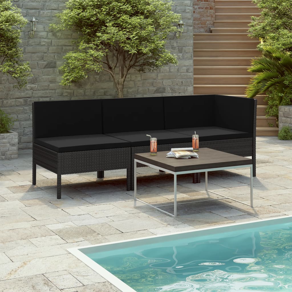 Set Mobilier De Grădină Cu Perne, 3 Piese, , Poliratan