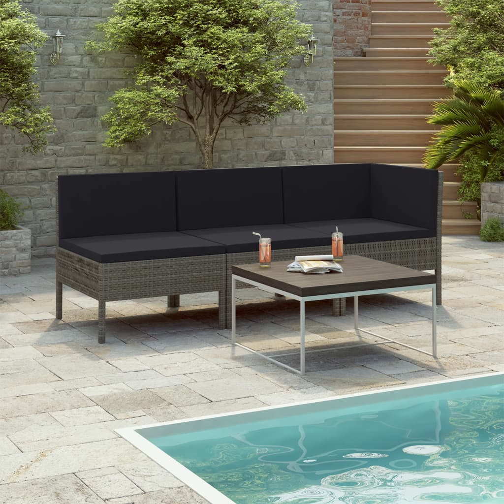 Set Mobilier De Grădină Cu Perne, 3 Piese, , Poliratan