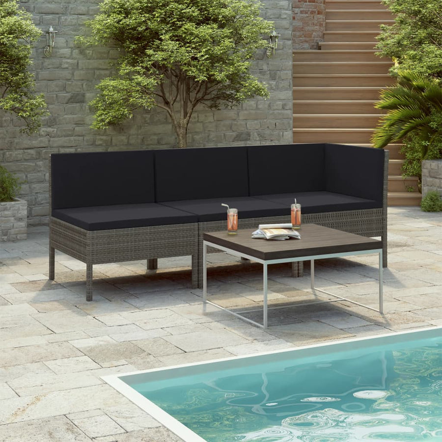 Set Mobilier De Grădină Cu Perne, 3 Piese, , Poliratan