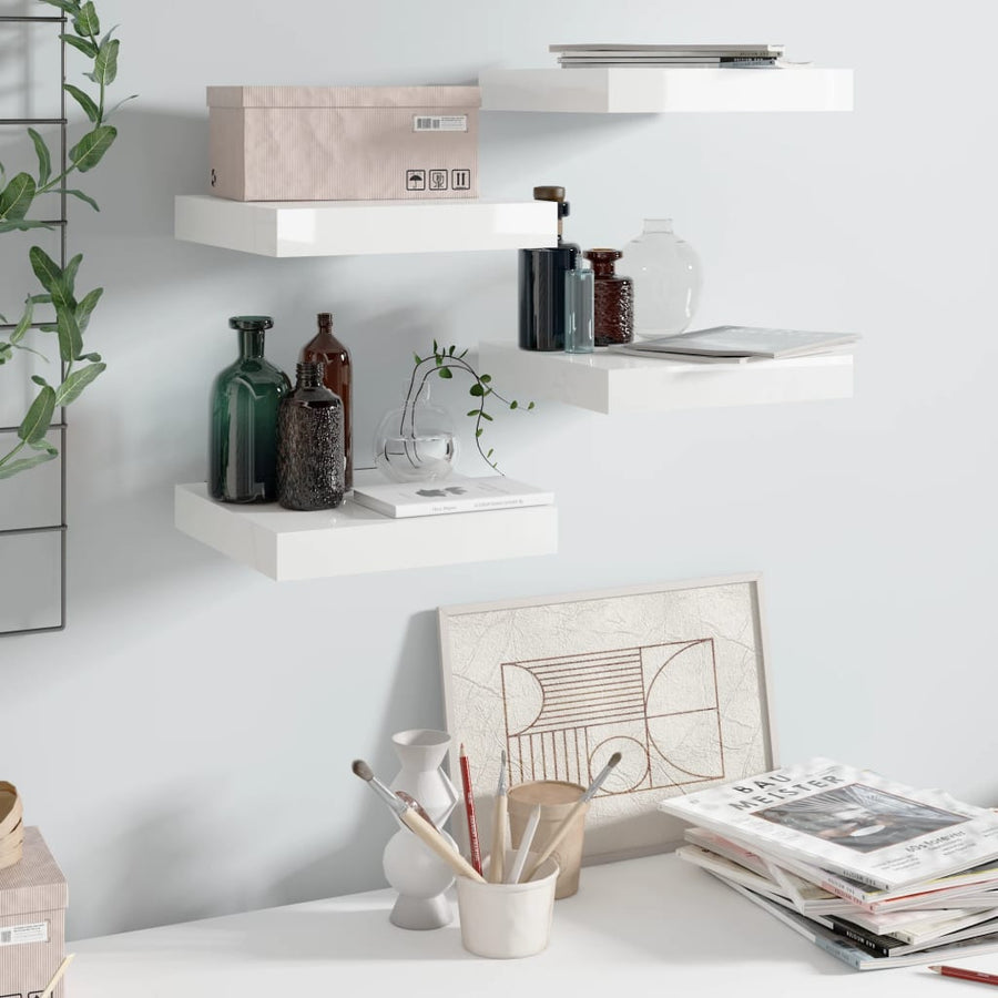 Rafturi De Perete, 4 Buc., Alb Extralucios, 23X23,5X3,8 Cm, Mdf Alb Foarte Lucios