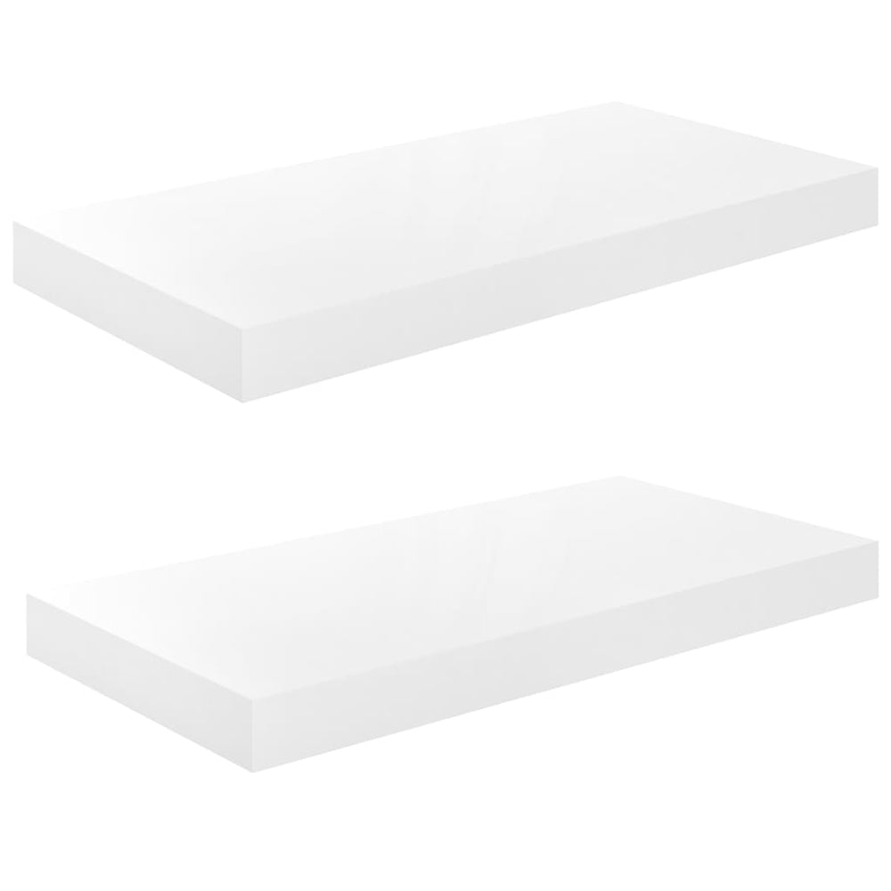 Rafturi De Perete, 2 Buc., Alb Extralucios, 50X23X3,8 Cm, Mdf Alb Foarte Lucios