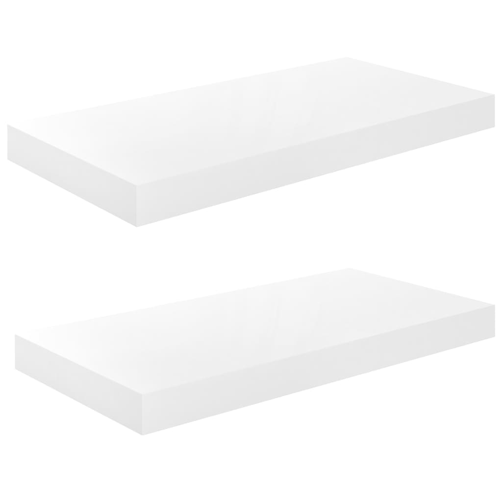 Rafturi De Perete, 2 Buc., Alb Extralucios, 50X23X3,8 Cm, Mdf Alb Foarte Lucios