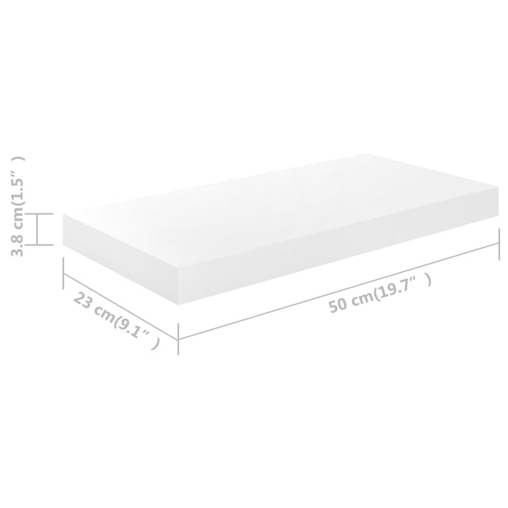 Rafturi De Perete, 2 Buc., Alb Extralucios, 50X23X3,8 Cm, Mdf Alb Foarte Lucios