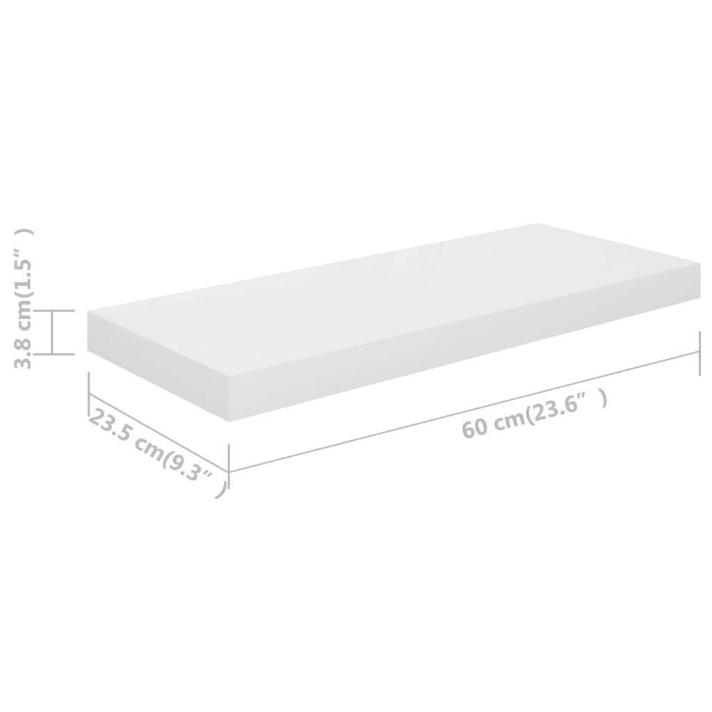 Rafturi De Perete, 2 Buc., Alb Extralucios, 60X23,5X3,8 Cm, Mdf Alb Foarte Lucios