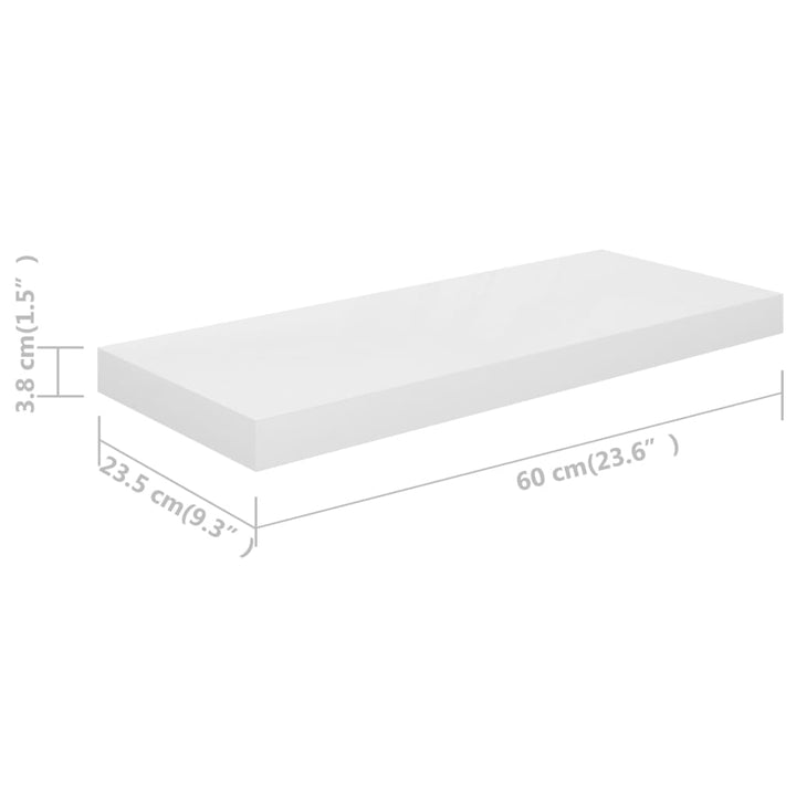 Rafturi De Perete, 2 Buc., Alb Extralucios, 60X23,5X3,8 Cm, Mdf Alb Foarte Lucios