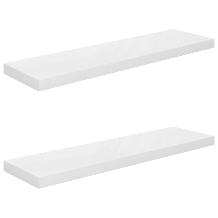Rafturi De Perete, 2 Buc., Alb Extralucios, 90X23,5X3,8 Cm, Mdf Alb Foarte Lucios