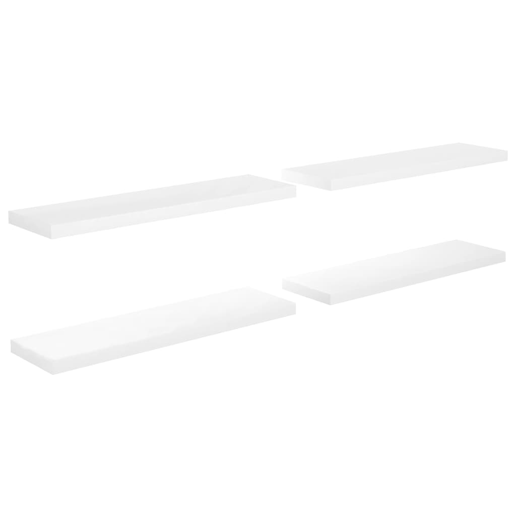 Rafturi De Perete, 4 Buc., Alb Extralucios, 90X23,5X3,8 Cm, Mdf Alb Foarte Lucios