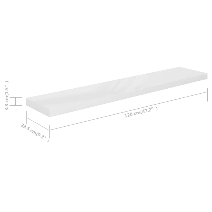 Raft De Perete Suspendat, Alb Extralucios, 120X23,5X3,8 Cm, Mdf Alb Foarte Lucios