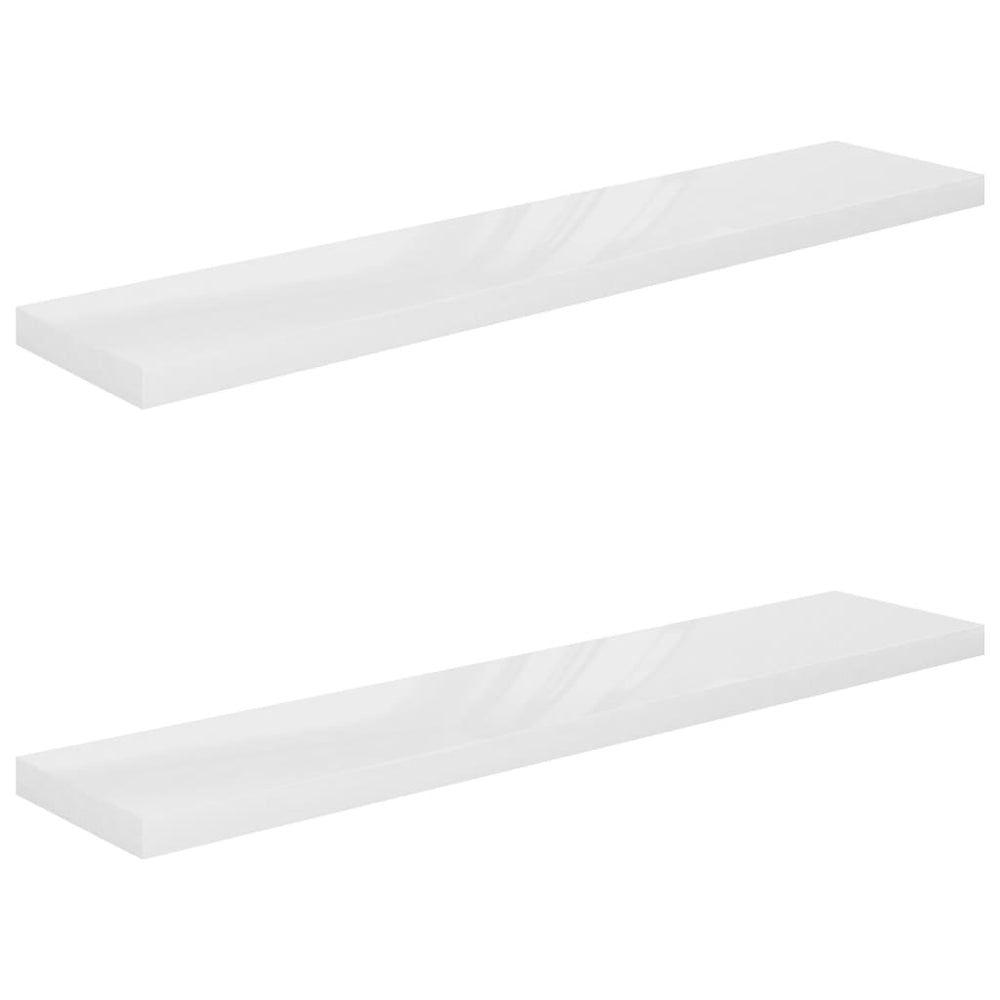 Rafturi De Perete, 2 Buc., Alb Extralucios, 120X23,5X3,8 Cm Mdf Alb Foarte Lucios