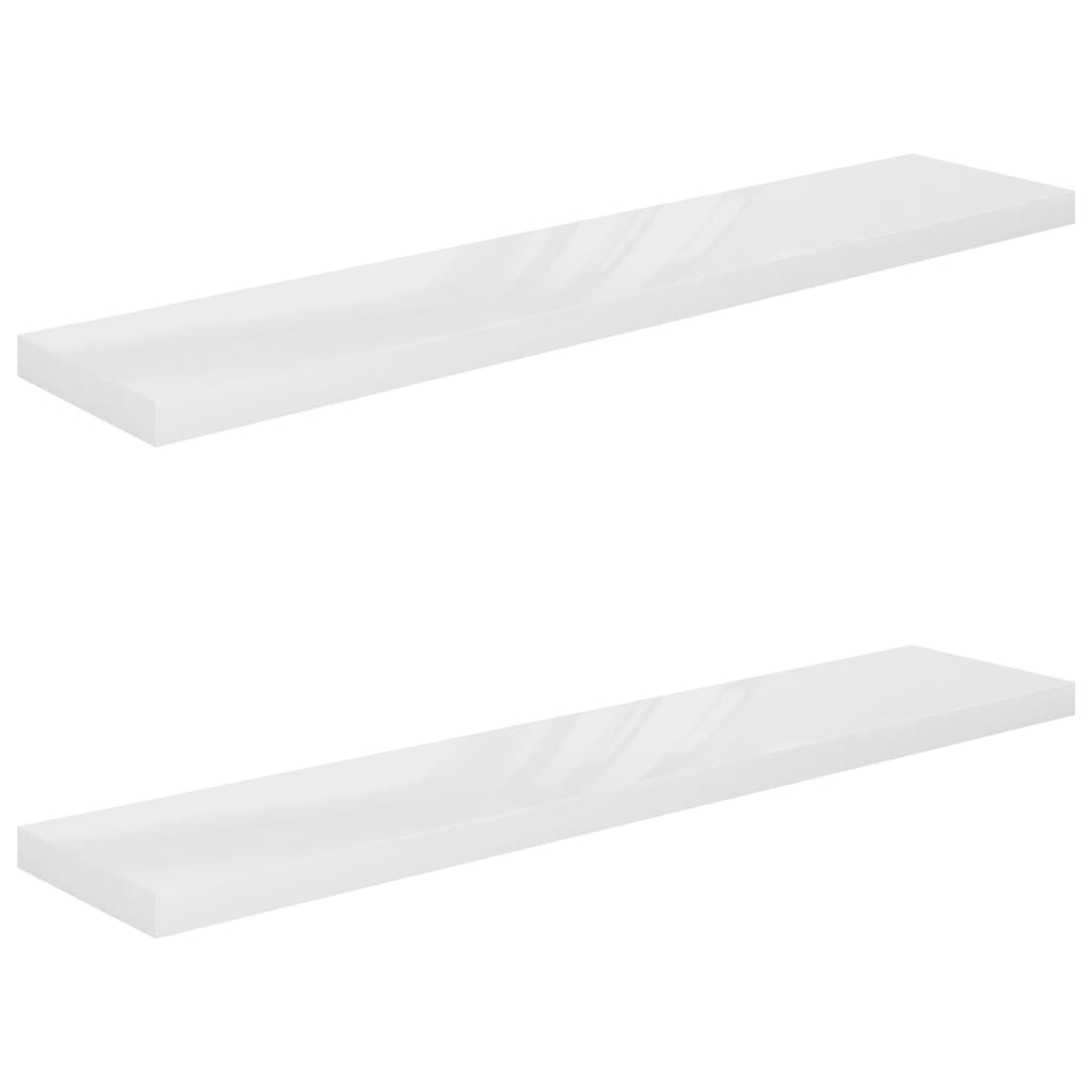 Rafturi De Perete, 2 Buc., Alb Extralucios, 120X23,5X3,8 Cm Mdf Alb Foarte Lucios