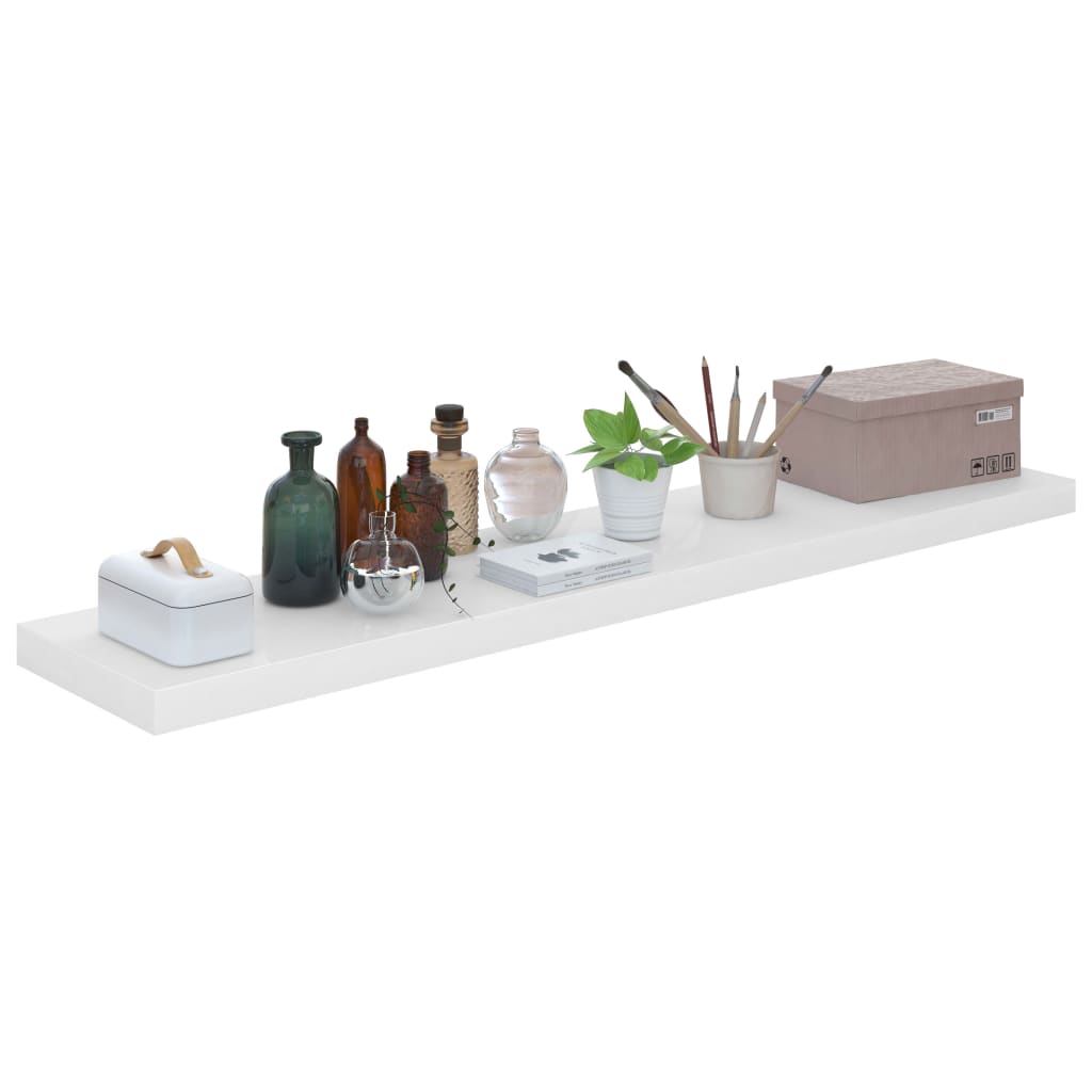 Rafturi De Perete, 4 Buc., Alb Extralucios, 120X23,5X3,8 Cm Mdf Alb Foarte Lucios
