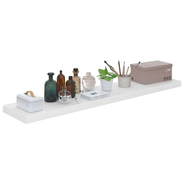 Rafturi De Perete, 4 Buc., Alb Extralucios, 120X23,5X3,8 Cm Mdf Alb Foarte Lucios