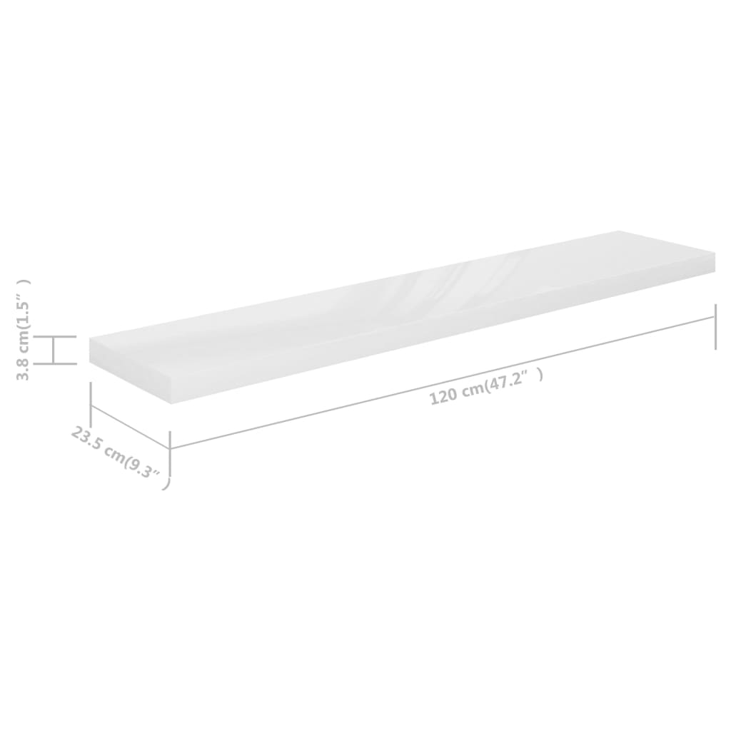Rafturi De Perete, 4 Buc., Alb Extralucios, 120X23,5X3,8 Cm Mdf Alb Foarte Lucios
