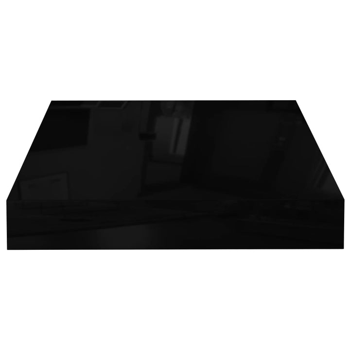 Rafturi De Perete 4 Buc. Negru Extralucios 23X23,5X3,8 Cm, Mdf Negru Foarte Lucios