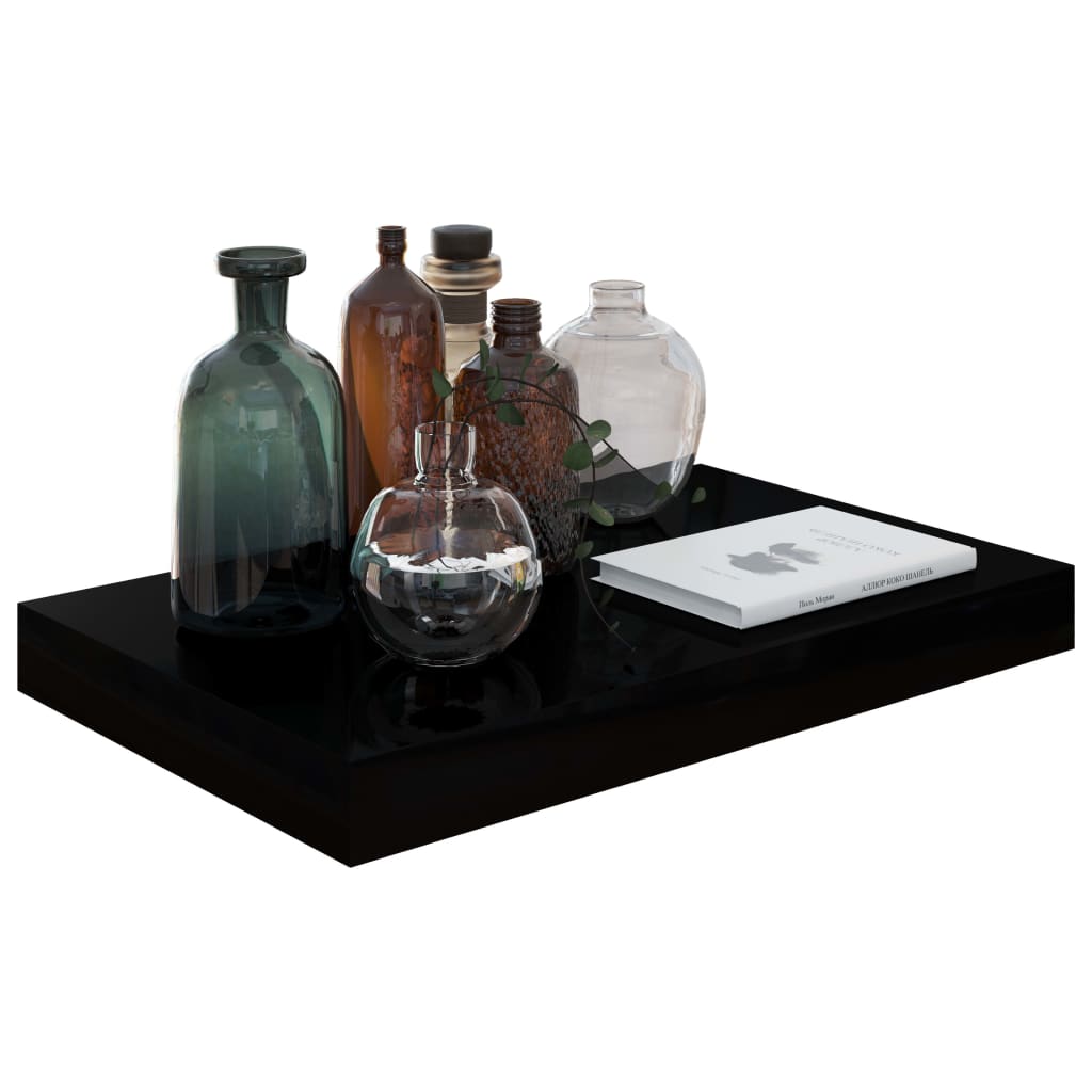 Raft De Perete Suspendat, Negru Extralucios, 40X23X3,8 Cm, Mdf Negru Foarte Lucios