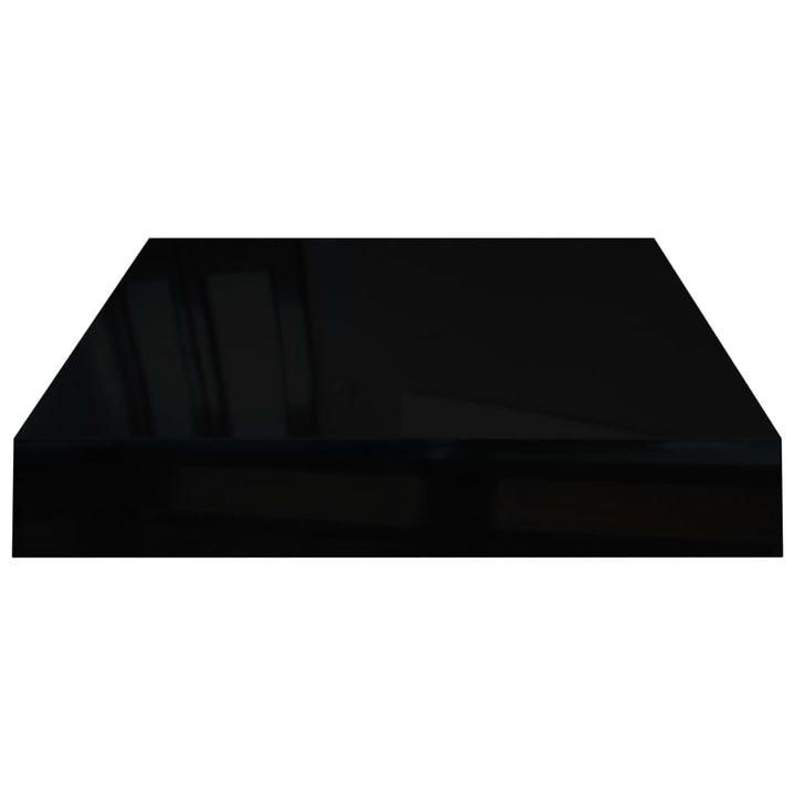 Raft De Perete Suspendat, Negru Extralucios, 40X23X3,8 Cm, Mdf Negru Foarte Lucios