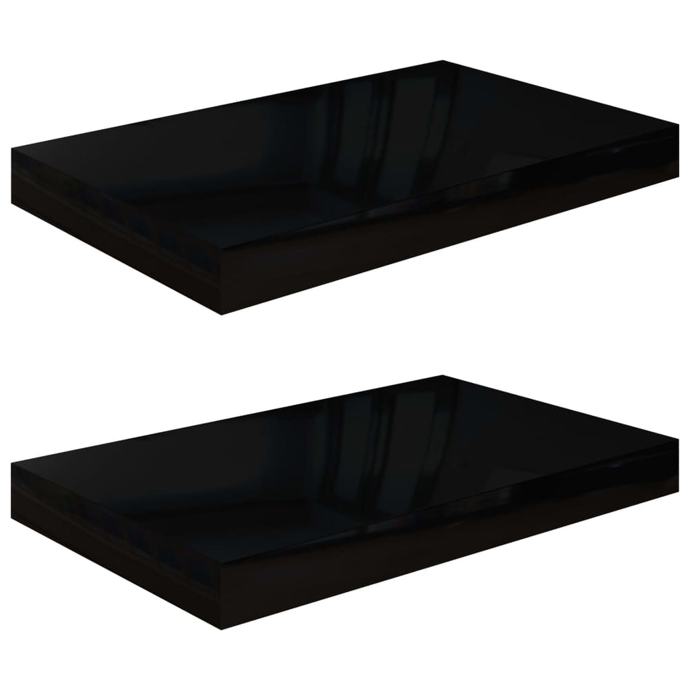 Rafturi De Perete, 2 Buc., Negru Extralucios, 40X23X3,8 Cm, Mdf Negru Foarte Lucios