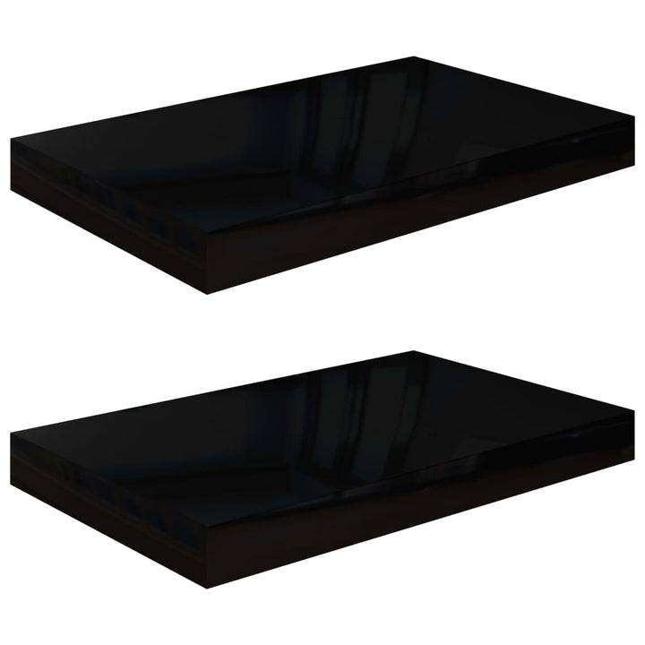 Rafturi De Perete, 2 Buc., Negru Extralucios, 40X23X3,8 Cm, Mdf Negru Foarte Lucios