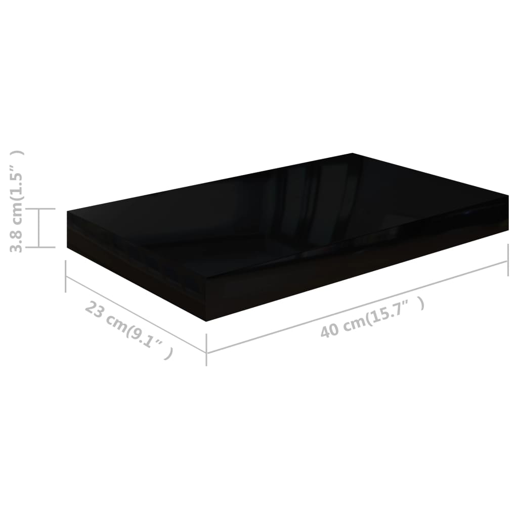 Rafturi De Perete, 2 Buc., Negru Extralucios, 40X23X3,8 Cm, Mdf Negru Foarte Lucios