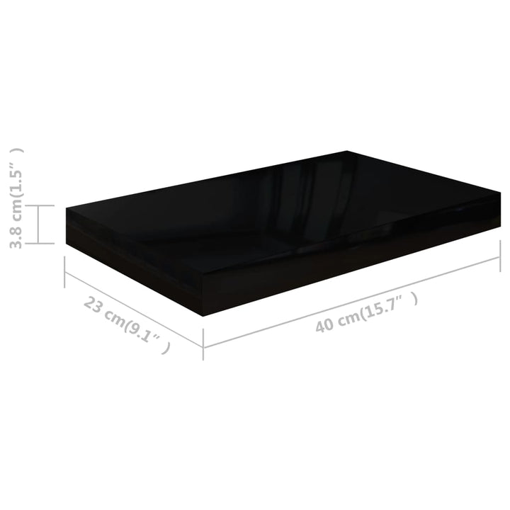 Rafturi De Perete, 2 Buc., Negru Extralucios, 40X23X3,8 Cm, Mdf Negru Foarte Lucios