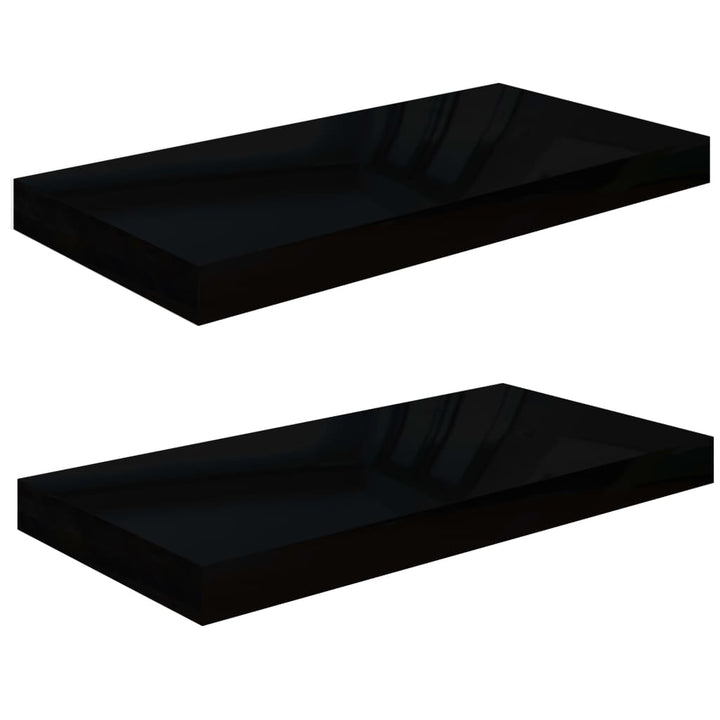 Rafturi De Perete, 2 Buc., Negru Extralucios, 50X23X3,8 Cm, Mdf Negru Foarte Lucios