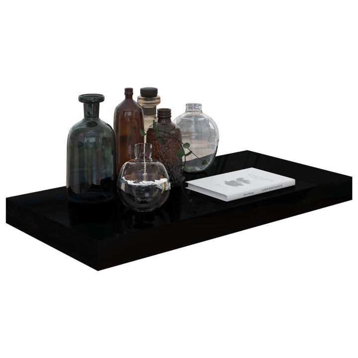 Rafturi De Perete, 2 Buc., Negru Extralucios, 50X23X3,8 Cm, Mdf Negru Foarte Lucios