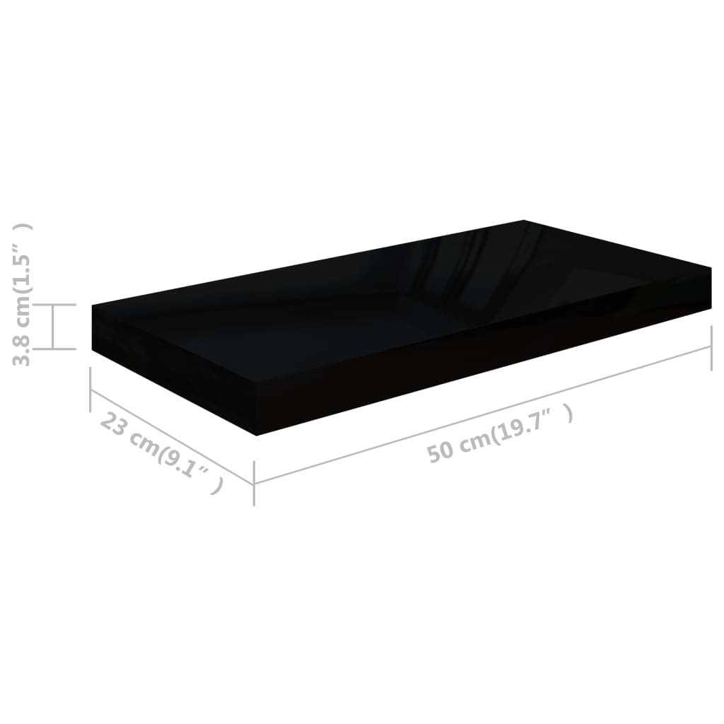 Rafturi De Perete, 2 Buc., Negru Extralucios, 50X23X3,8 Cm, Mdf Negru Foarte Lucios