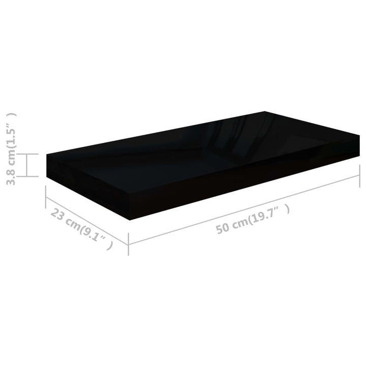 Rafturi De Perete, 2 Buc., Negru Extralucios, 50X23X3,8 Cm, Mdf Negru Foarte Lucios