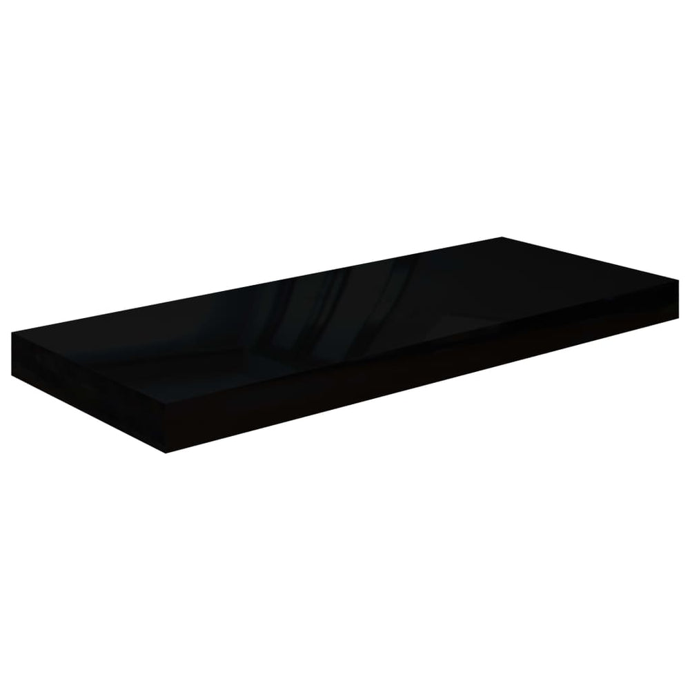 Raft De Perete Suspendat Negru Extralucios, 60X23,5X3,8 Cm, Mdf Negru Foarte Lucios