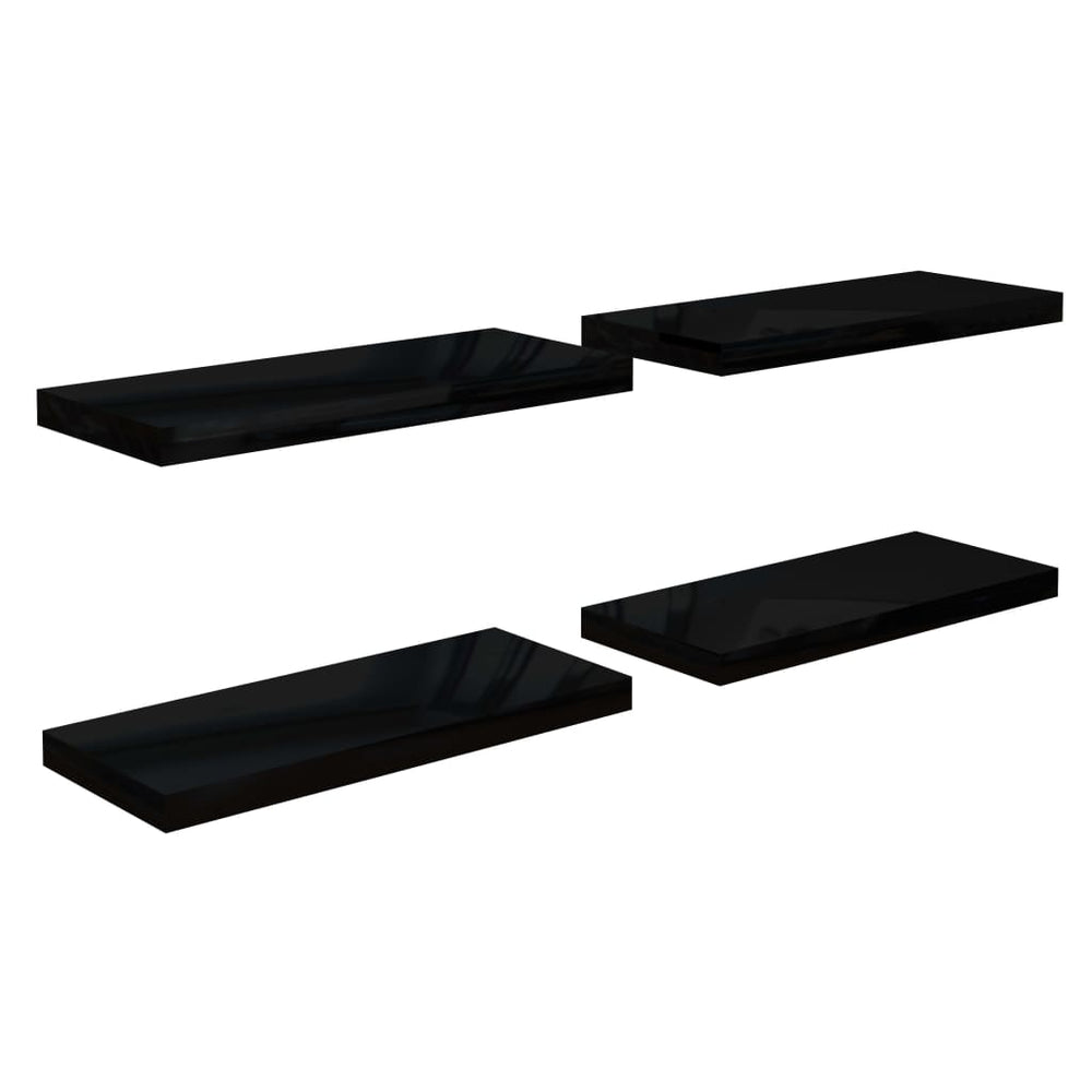 Rafturi De Perete 4 Buc. Negru Extralucios, 60X23,5X3,8 Cm, Mdf Negru Foarte Lucios