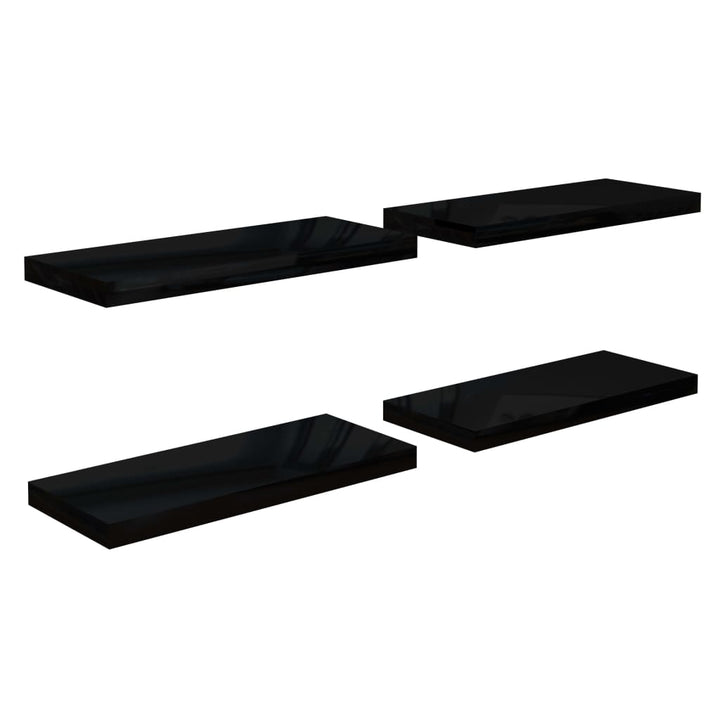 Rafturi De Perete 4 Buc. Negru Extralucios, 60X23,5X3,8 Cm, Mdf Negru Foarte Lucios