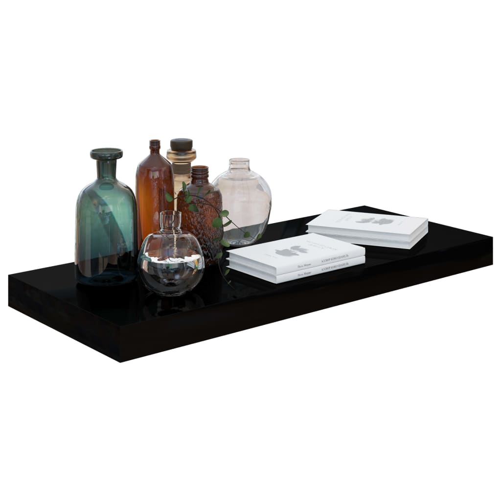 Rafturi De Perete 4 Buc. Negru Extralucios, 60X23,5X3,8 Cm, Mdf Negru Foarte Lucios